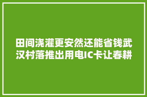田间浇灌更安然还能省钱武汉村落推出用电IC卡让春耕更省心