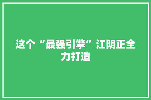 这个“最强引擎”江阴正全力打造