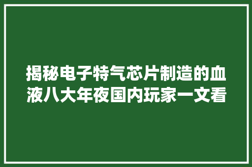 揭秘电子特气芯片制造的血液八大年夜国内玩家一文看懂 | 智器械内参