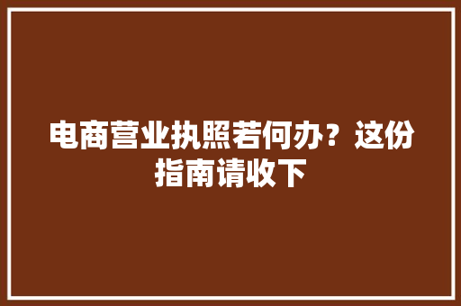 电商营业执照若何办？这份指南请收下