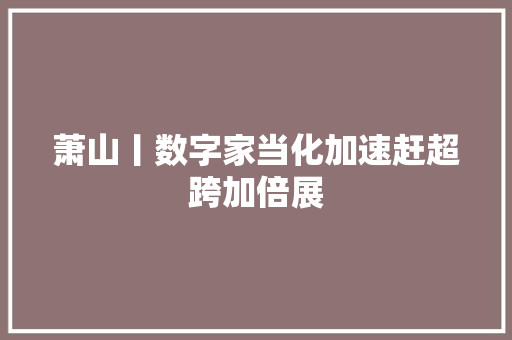 萧山丨数字家当化加速赶超跨加倍展