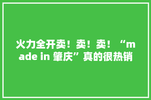 火力全开卖！卖！卖！“made in 肇庆”真的很热销→