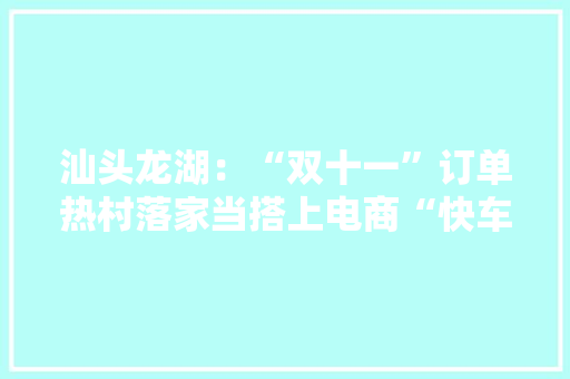 汕头龙湖：“双十一”订单热村落家当搭上电商“快车”