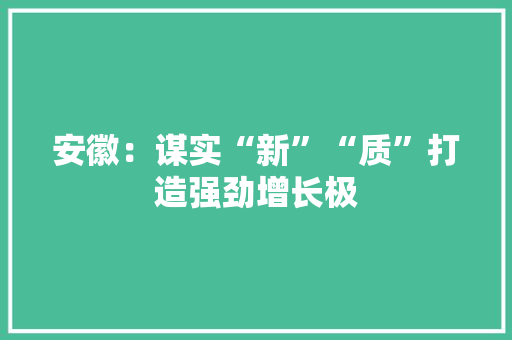 安徽：谋实“新”“质”打造强劲增长极
