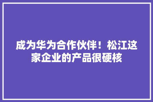 成为华为合作伙伴！松江这家企业的产品很硬核