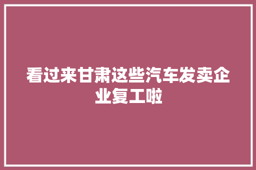 看过来甘肃这些汽车发卖企业复工啦