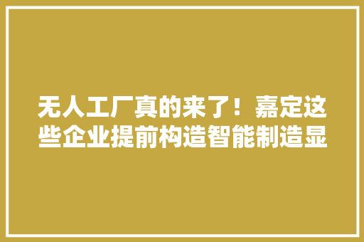 无人工厂真的来了！嘉定这些企业提前构造智能制造显身手