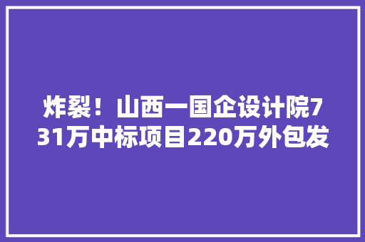 炸裂！山西一国企设计院731万中标项目220万外包发改委介入
