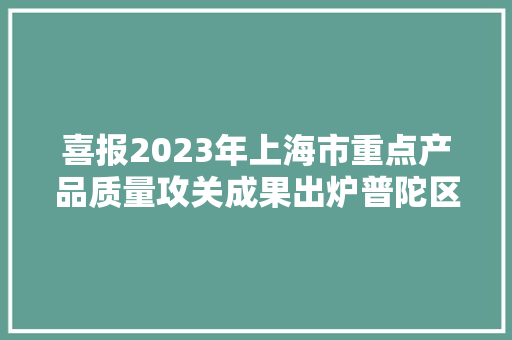 喜报2023年上海市重点产品质量攻关成果出炉普陀区多家企业榜上有名！