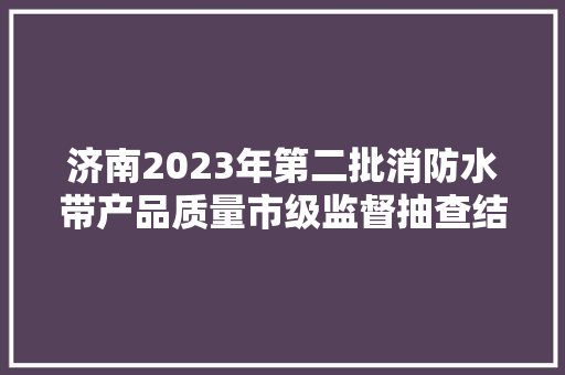 济南2023年第二批消防水带产品质量市级监督抽查结果