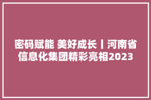 密码赋能 美好成长丨河南省信息化集团精彩亮相2023商用密码大年夜会