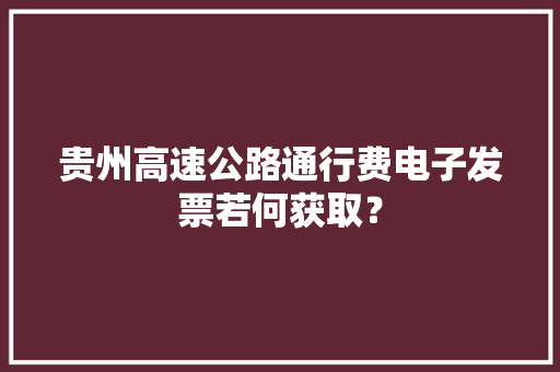 贵州高速公路通行费电子发票若何获取？