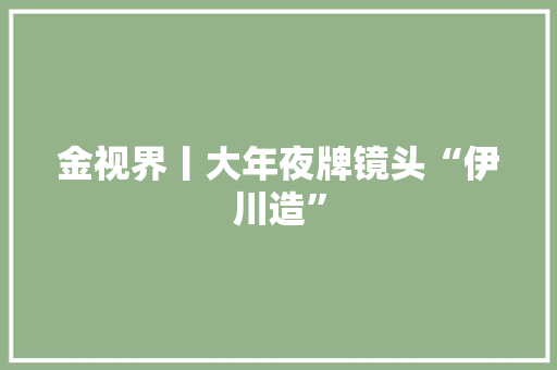 金视界丨大年夜牌镜头“伊川造”