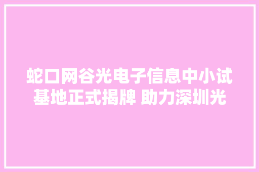 蛇口网谷光电子信息中小试基地正式揭牌 助力深圳光电子信息家当成长
