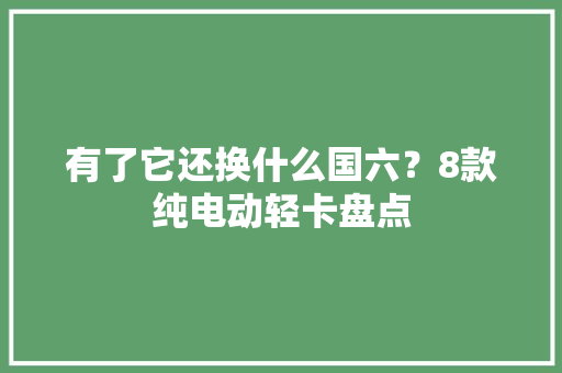 有了它还换什么国六？8款纯电动轻卡盘点