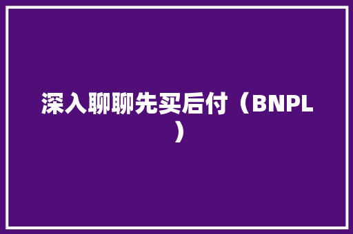 深入聊聊先买后付（BNPL）