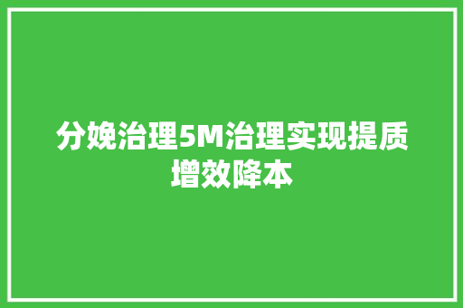 分娩治理5M治理实现提质增效降本
