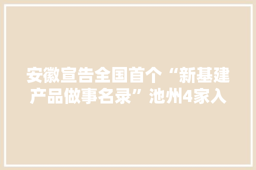 安徽宣告全国首个“新基建产品做事名录”池州4家入围