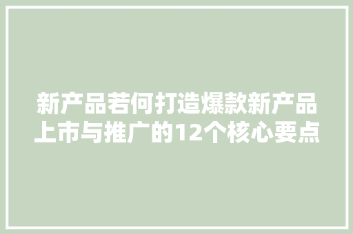 新产品若何打造爆款新产品上市与推广的12个核心要点PPT筹划