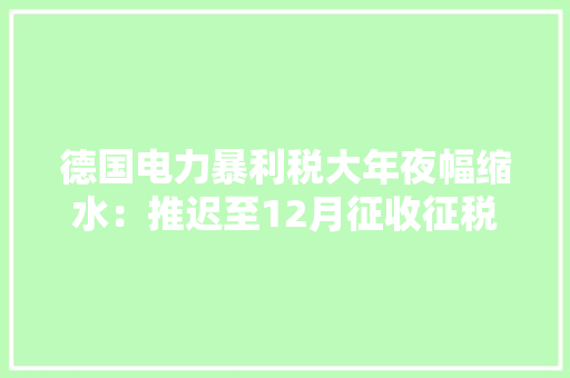 德国电力暴利税大年夜幅缩水：推迟至12月征收征税期缩短8个月