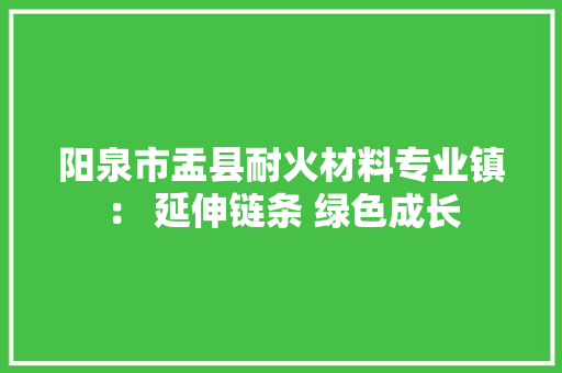 阳泉市盂县耐火材料专业镇： 延伸链条 绿色成长
