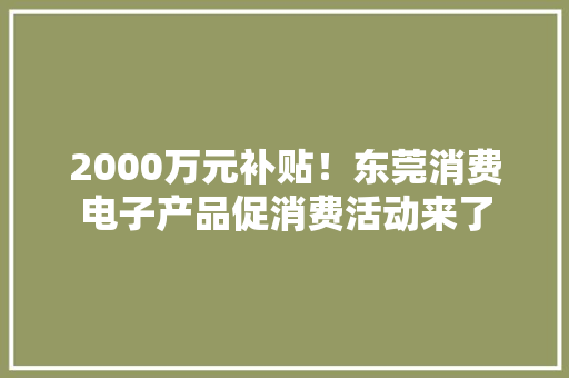 2000万元补贴！东莞消费电子产品促消费活动来了
