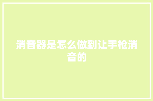 消音器是怎么做到让手枪消音的