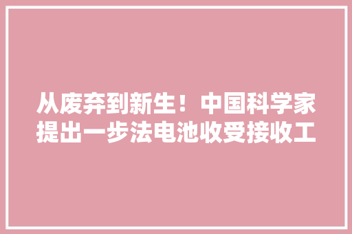 从废弃到新生！中国科学家提出一步法电池收受接收工艺
