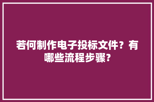 若何制作电子投标文件？有哪些流程步骤？