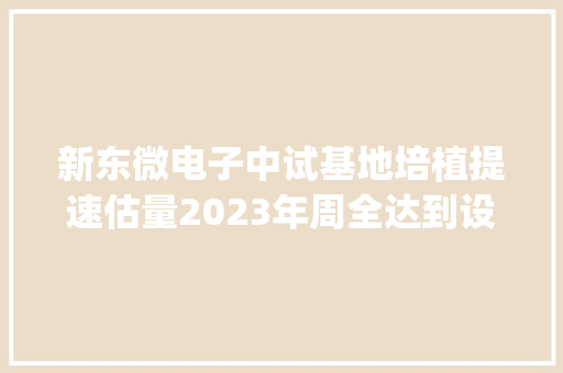 新东微电子中试基地培植提速估量2023年周全达到设计能力 | 2022开年看项目