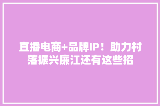 直播电商+品牌IP！助力村落振兴廉江还有这些招
