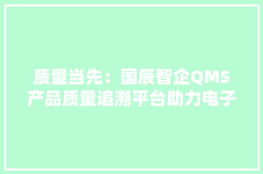 质量当先：国辰智企QMS产品质量追溯平台助力电子企业成长