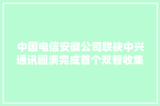 中国电信安徽公司联袂中兴通讯圆满完成首个双智收集规模商用助力提升5G收集做事能力