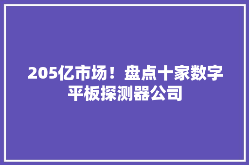 205亿市场！盘点十家数字平板探测器公司