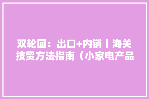 双轮回：出口+内销丨海关技贸方法指南（小家电产品篇）