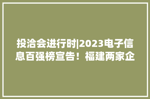 投洽会进行时|2023电子信息百强榜宣告！福建两家企业上榜