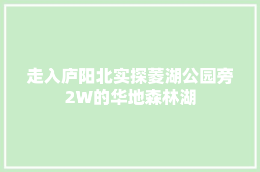 走入庐阳北实探菱湖公园旁2W的华地森林湖