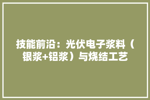 技能前沿：光伏电子浆料（银浆+铝浆）与烧结工艺