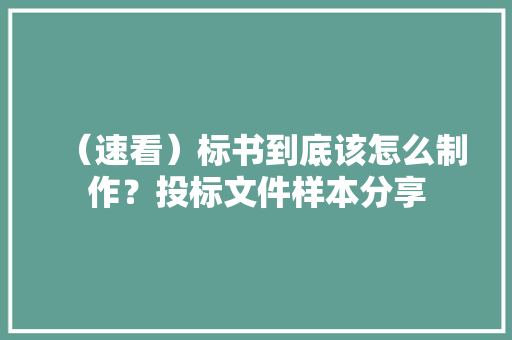 （速看）标书到底该怎么制作？投标文件样本分享