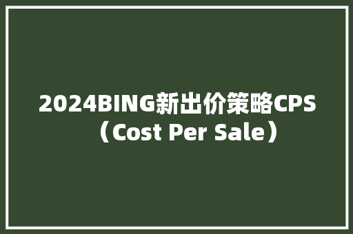2024BING新出价策略CPS（Cost Per Sale）