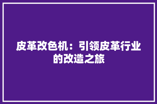 皮革改色机：引领皮革行业的改造之旅