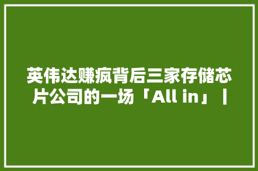 英伟达赚疯背后三家存储芯片公司的一场「All in」丨焦点分析