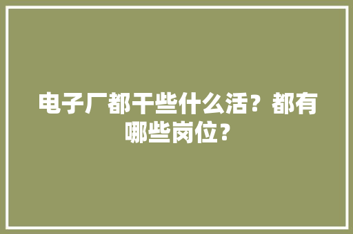 电子厂都干些什么活？都有哪些岗位？
