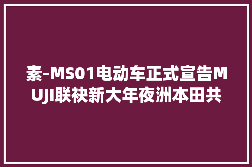 素-MS01电动车正式宣告MUJI联袂新大年夜洲本田共创简约出行新提案