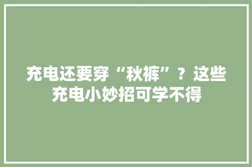 充电还要穿“秋裤”？这些充电小妙招可学不得
