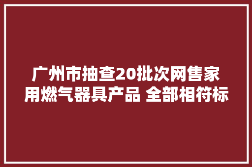 广州市抽查20批次网售家用燃气器具产品 全部相符标准要求