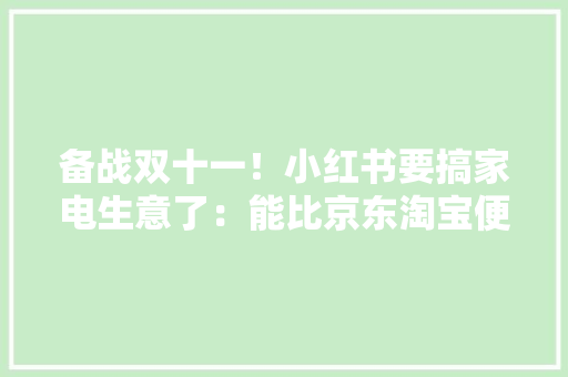 备战双十一！小红书要搞家电生意了：能比京东淘宝便宜吗？