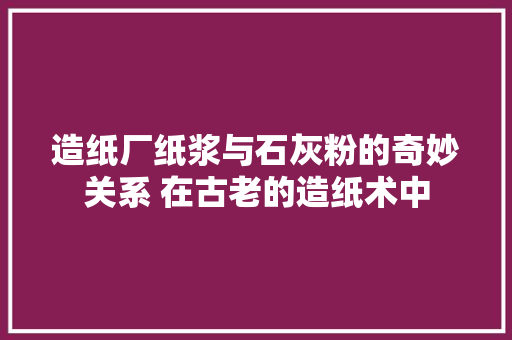 造纸厂纸浆与石灰粉的奇妙关系 在古老的造纸术中