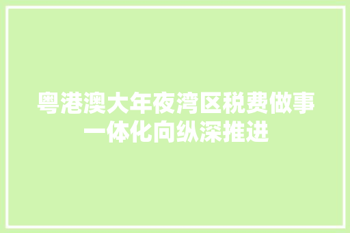 粤港澳大年夜湾区税费做事一体化向纵深推进