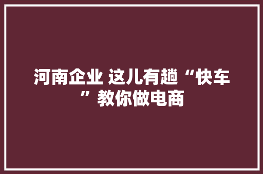 河南企业 这儿有趟“快车”教你做电商